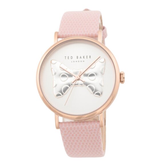 TED BAKER Pink Women's Phylipa Iconic Bow Pink Leather Strap Watch